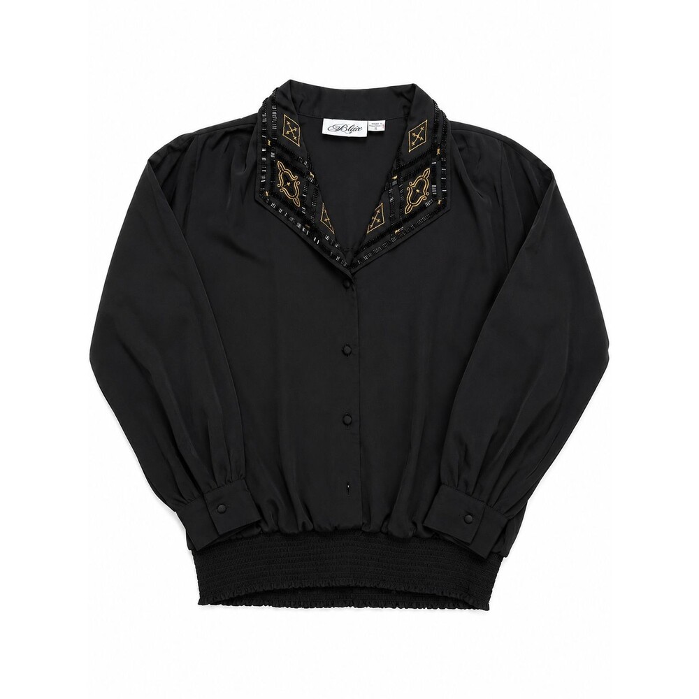 Women's Vintage Yves St Claire Black Embroidered Embellished Blouse Size 16